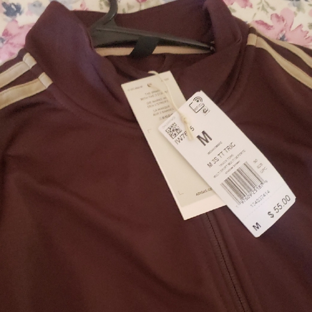 adidas Women's Burgundy Bomber Jacket with Gold Stripes